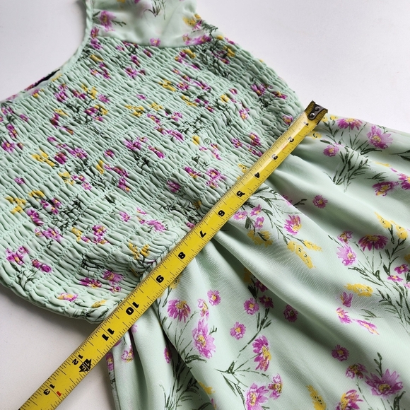 Lilt Green Pink Yellow Smocked Top Semi Sheer Cap Sleeve Sundress Sz 10 - Picture 5 of 12